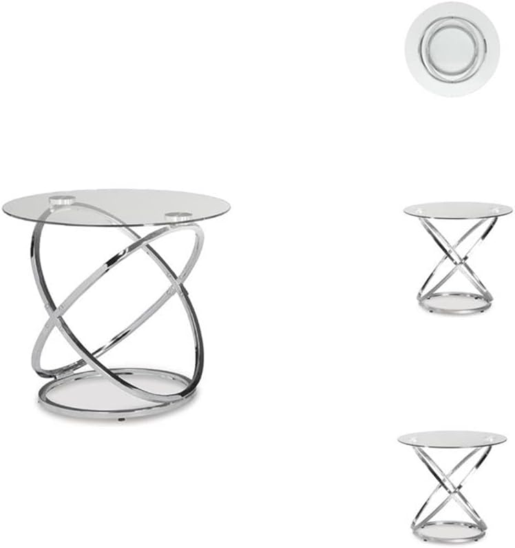 BOWERY HILL Modern 3-Piece Coffee Table Set, Glass Top with Chrome Metal Ring...