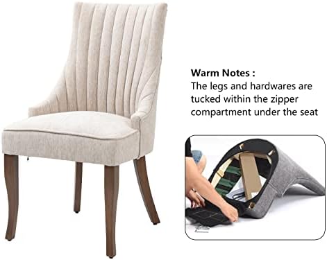 mikibama Linen Dining Chairs Set of 2 Channel Tufted Kitchen Dinner Chair Com...