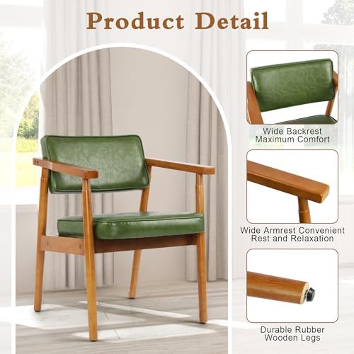 LSSPAID Mid Century Dining Chairs with Wooden Handrail, Pu Upholstered Armcha...