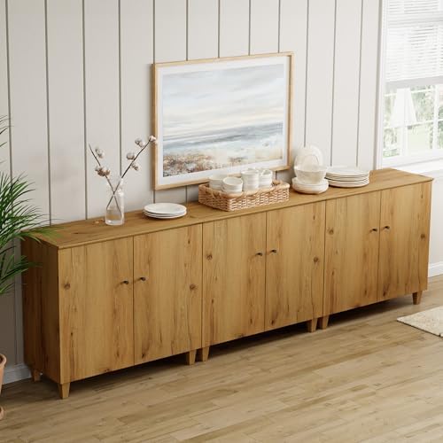 WAMPAT Modern Sideboards Credenza Storage Cabinets, 3 Pieces, Oak Brown