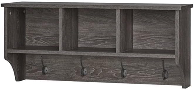 RiverRidge Home Woodbury Collection Cubbies and Hooks Wall Shelf, Dark Weathe...