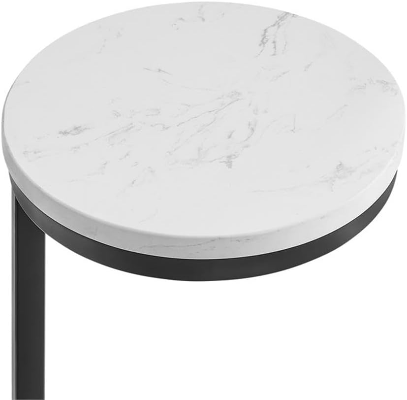 Chalmay Round Bronze Metal Accent Table with White Marble Top