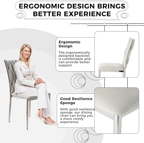 Light Grey Velvet Dining Chairs Set of 6, Modern Upholstered Kitchen Chairs