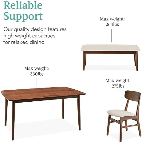 Best Choice Products 6-Piece Wooden Dining Set, Mid-Century Modern Table &amp...