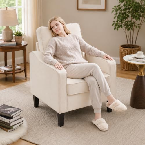 Weture Mid-Century Accent Chair, Beige Armchair Living Room Chairs | Comfy Up...