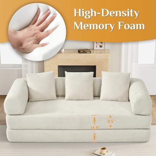 DAMAIFROM Convertible Sleeper Sofa Bed Floor Couch, Beige White | 80" Co...