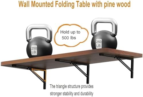 IAE Wall Mounted Folding Table with Pine Wood,60" x 16"Floating Wal...