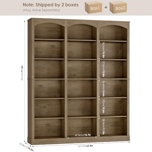 FACBOTALL 71" Triple Wide Bookshelf, 6 Tier Bookshelf, Large Arch Bookcase