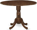 East West Furniture DLSI3-AWA-04 3 Piece Dining Set Contains a Round Kitchen Table with Dropleaf and 2 Upholstered Parson Chairs, 42x42 Inch, Antique Walnut