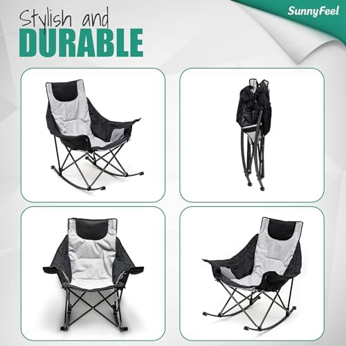 SUNNYFEEL Oversized Folding Rocking Camping Chair for Adults, 500lbs Grey | H...