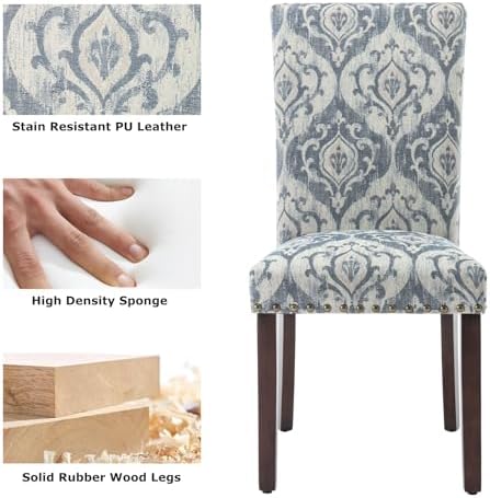 COLAMY High Back Dining Chairs Set of 4, Blue/White Flower