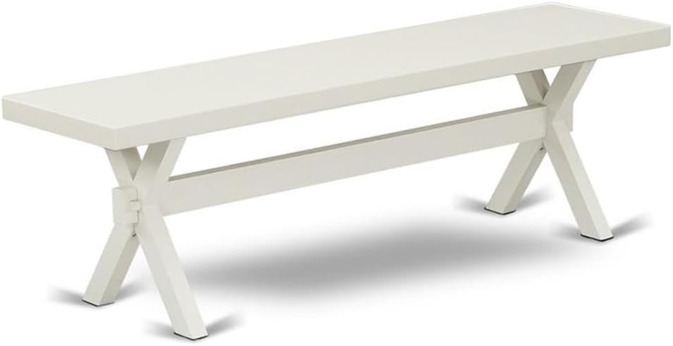 Pemberly Row X-Style Wood Dining Bench, 60 in, Rubberwood Construction, Linen...