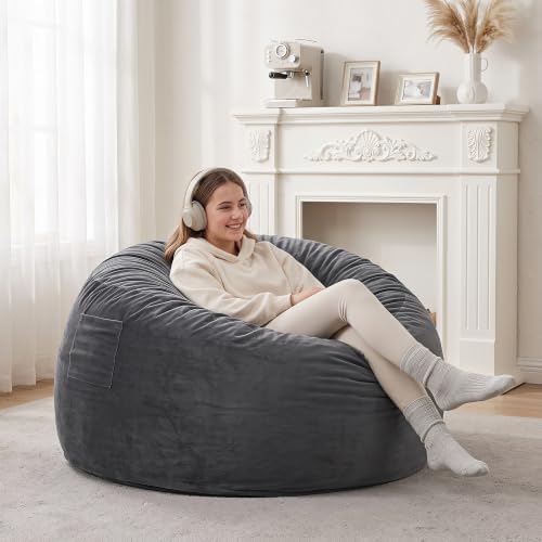 Kromax Bean Bag Chair with Filling Included, Large 4FT Comfy Bean Bag Chairs ...