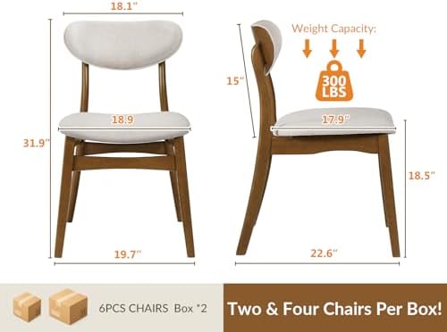 Wooden Dining Chairs Set of 6, Farmhouse Kitchen Chairs