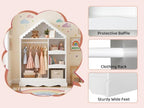 VOWNER Kids Wardrobe Closet with Mirror and Storage Shelves (White) | Dress up closet with hanging rod, shoe rack & 3 hooks, ideal for bedroom, playroom & nursery