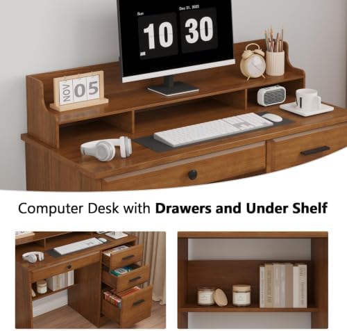 4 EVER WINNER Small Desk with Drawers for Small Spaces, 44'' Wood Des...