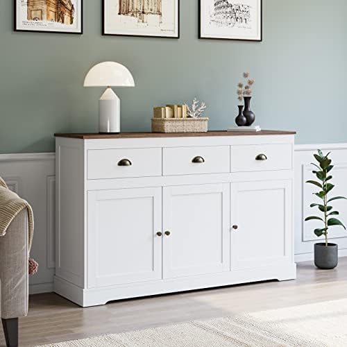 Keyluv White Buffet Cabinet Storage Sideboard Farmhouse Server Bar Wine Cabin...