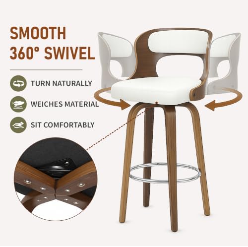 ClinQ 26" Counter Height Barstool Set of 2，Bentwood Leg and Back，White |...
