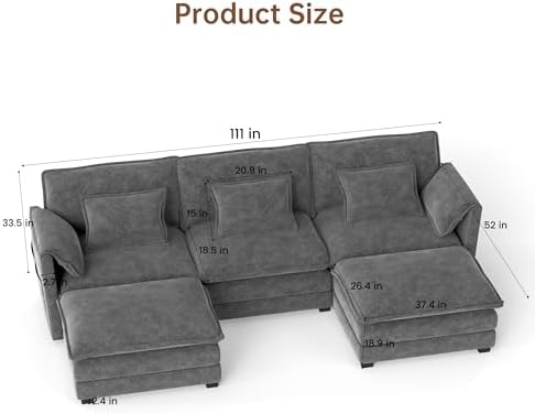 Modular Sectional Sofa, 111'' U Shaped Couch, Chenille Sofa with Mova...