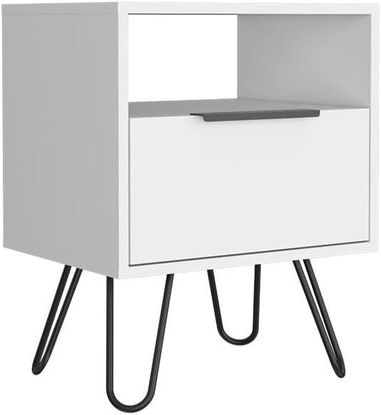 Nightstand, Single Drawer, Hairpin Legs,for Small Spaces