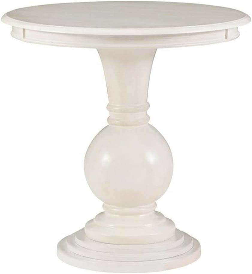 Pemberly Row Round Wood Accent Table, Cream Finish, 26 in Height, Pedestal Ba...