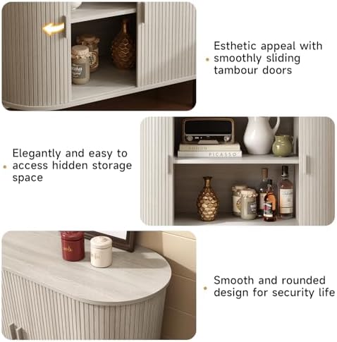ONBRILL 40" Sideboard Buffet Cabinet with Sliding Door, Natural White