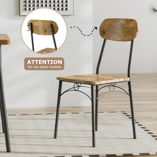 VECELO 3 Piece Small Dining Table Set for 2, Metal and Wood Square Kitchen Di...