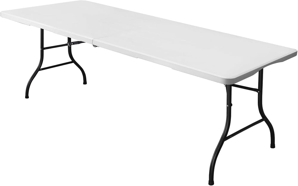 8ft Folding Table, Portable Heavy Duty Plastic Fold-in-Half Utility Table for...