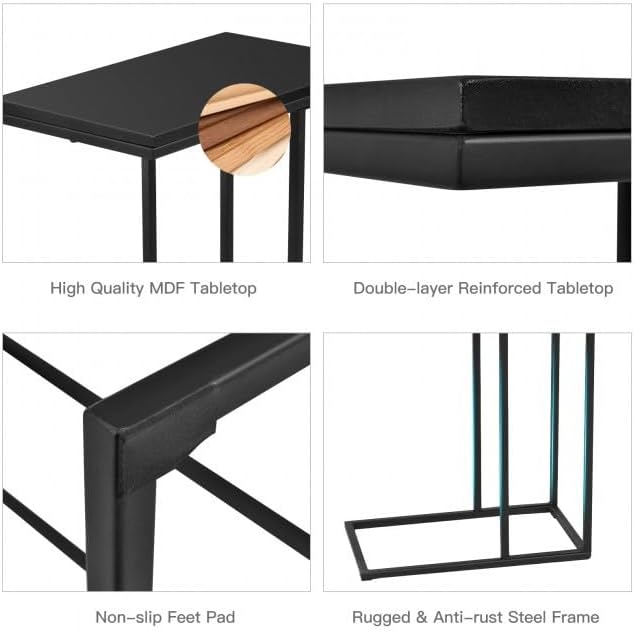 Minimalist C-Shaped End Table – 20.5x15.7x23.6in, Load-Stable Steel & MDF...