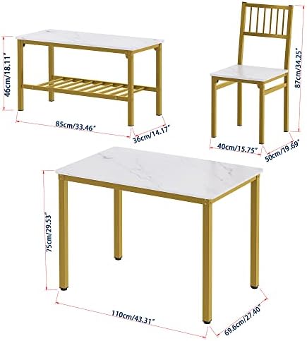 Teraves Dining Table Set for 4, Kitchen Table and 2 Chairs with Bench