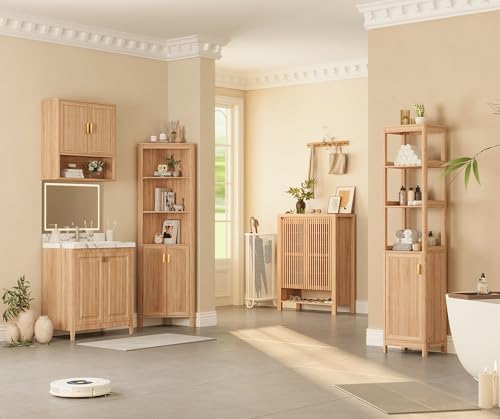 INNOD 69" Tall Corner Shelf with Doors, 6-Tier Corner Storage Cabinet wi...