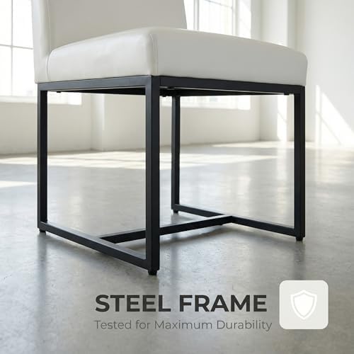 VESCASA Faux Leather Upholstered Dining Chairs with Black Metal Frame, Mid Ce...