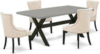 East West Furniture X697FR102-5 5 Piece Kitchen Table Set for 4 Includes a Rectangle Dining Room Table with X-Legs and 4 Light Beige Linen Fabric Upholstered Chairs, 40x72 Inch, Multi-Color