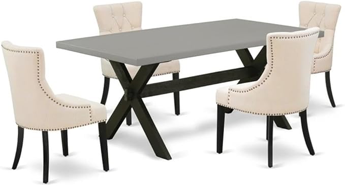 East West Furniture X697FR102-5 5 Piece Kitchen Table Set for 4 Includes a Rectangle Dining Room Table with X-Legs and 4 Light Beige Linen Fabric Upholstered Chairs, 40x72 Inch, Multi-Color