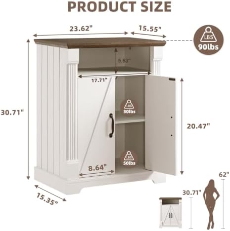 BuildHom 24" Farmhouse Storage Cabinet with Barn Doors, Coffee Bar Cabinet