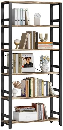 IRONCK Bookshelf, 31.5" Wide 6-Tier Industrial Bookcase, Industrial Brown