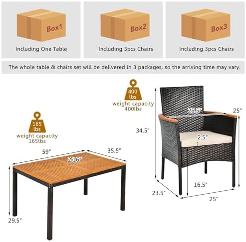 HAPPYGRILL 7-Piece Rattan Patio Dining Set Outdoor Wicker Dining Set with Umb...