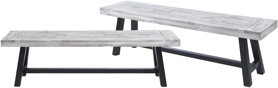 Saiveina Outdoor Carlisle Benches, Sandblasted Dark Brown + White(Set of 2)