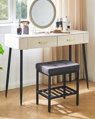 IBUYKE Rectangular Makeup Stool, Linen Seat Vanity Chair, Dark Gray WBD017G |...