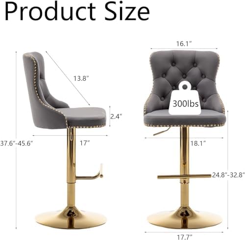 Cinxzar Gold Velvet Bar Stools Set of 4, Swivel Counter Height Bar Stools wit...