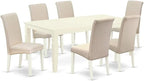 East West Furniture LGBA7-LWH-01 7 Piece Dining Table Set Consist of a Rectangle Dining Room Table with Butterfly Leaf and 6 Cream Linen Fabric Upholstered Chairs, 42x84 Inch, Linen White