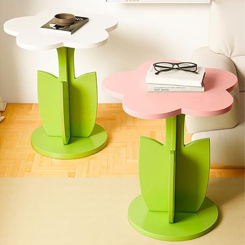 Flower Shaped Wood End Table, Cute Accent Side Table for Living Room & Be...