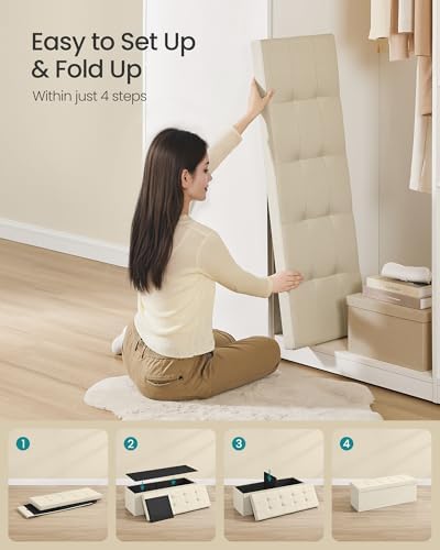SONGMICS 43.3 Inches Folding Storage Ottoman Bench, Load 660 lb | Ottoman Foo...