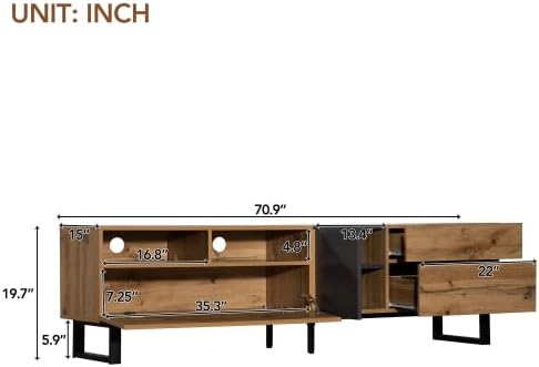 Bellemave TV Stand for TVs up to 80", Modern Entertainment Center with Cabinets, Drawers & Open Shelves, Wooden Media Console with Storage for Living Room, Bedroom & Home Theatre (Wood Grain)