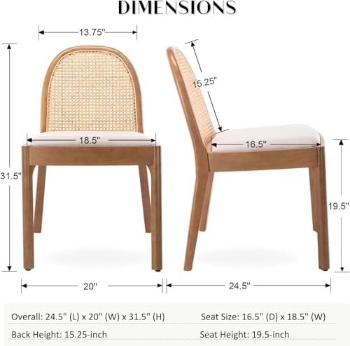 Ya-Home Mid Century Dining Chairs Set of 2, Accent Rattan Linen Fabric Side C...