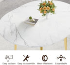 FURNITO Round Dining Table Set for 6, 42"-54" Extendable Dining Room Table Set for 6, White Kitchen Table with Upholstered Chairs Set of 6, 7 Piece Dining Table Set for Small Spaces, Easy Assembly