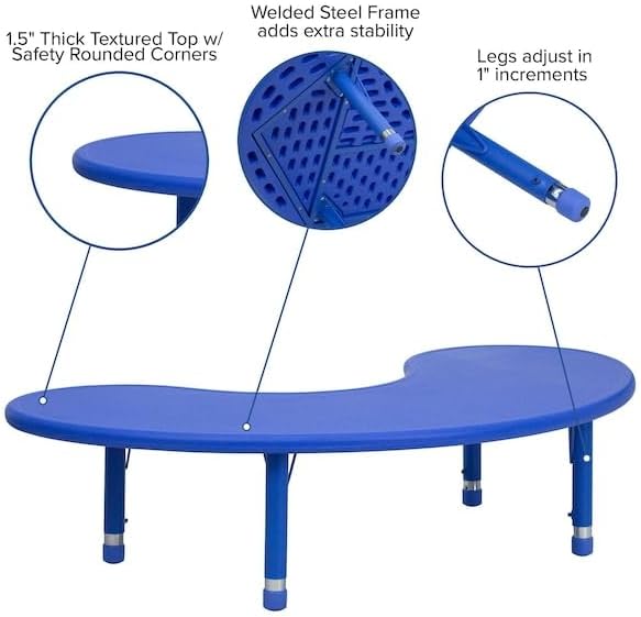 Flash Furniture 35''W x 65''L Half-Moon Blue Plastic Height A...