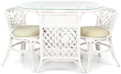 Borneo Compact Dining Set White Color, Table with Glass Top + 2 Chairs with C...