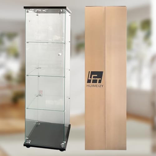 LFT HUIMEI2Y 4-Tier Glass Display Cabinet with Lock, Display Case Black