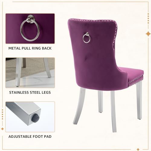 Velvet Dining Chairs Set of 4, Tufted Upholstered High Wingback Chairs with N...